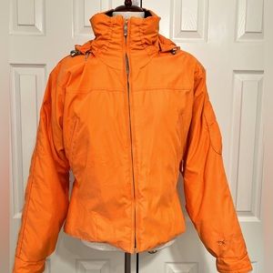 Obermeyer, Orange Ski Snow hooded zip up jacket. Very Warm outdoors winter W-10
